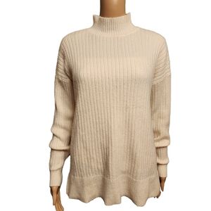 Creamy White Ribbed Cozy Mock Neck Sweater Size M